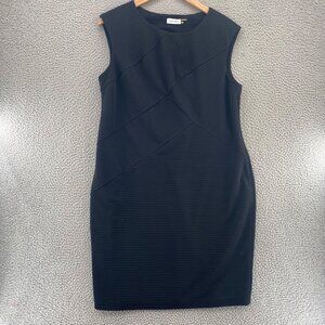 Calvin Klein Dress Womens 16W Plus Black Ribbed Knit Sleeveless Knee Career Work